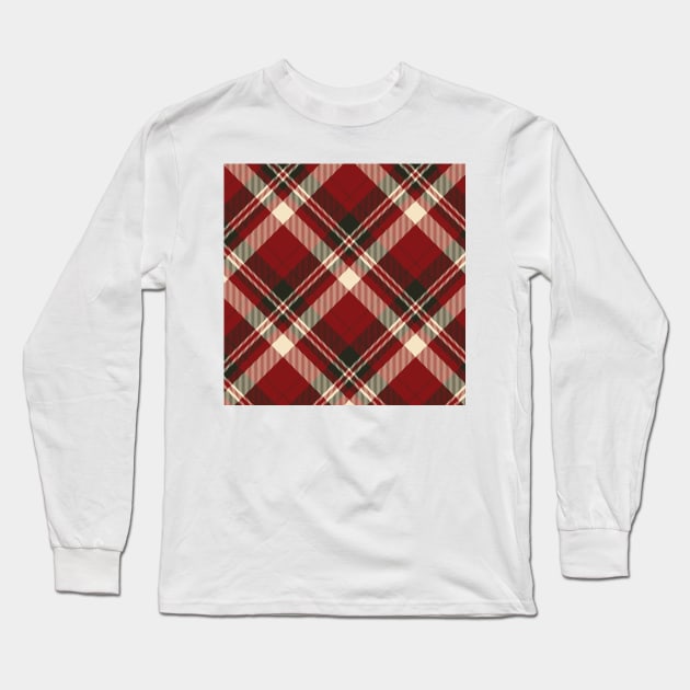 Red cream and black diagonal Tartan Plaid Pattern Long Sleeve T-Shirt by teezeedy